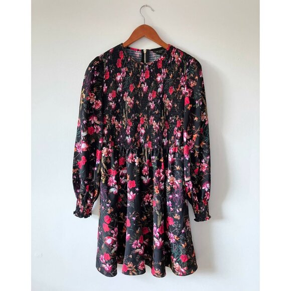 Ted Baker Aerrin Fern Forest Smocked Mini Dress Black TED 3/ US 8 - Picture 3 of 8